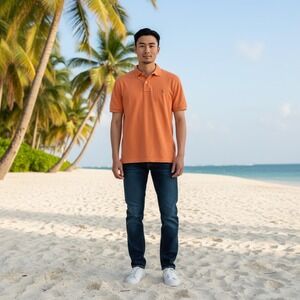Polo Ralph Lauren Mens Classic Fit Cotton Mesh Polo Shirt Orange Medium M